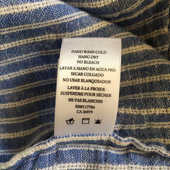 Rails Sloane Linen Blue Azure Stripe Front Tie Top Shirt Women's Size Large - Picture 12 of 14